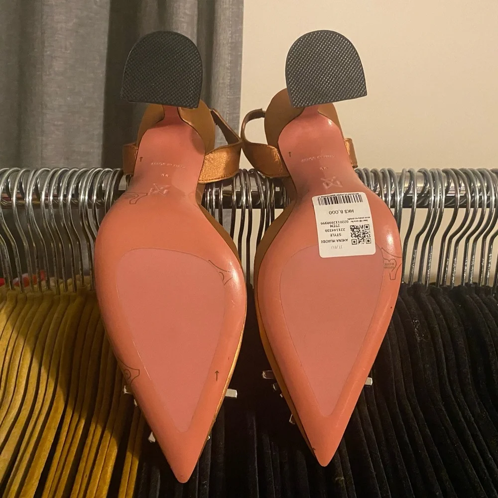 Copper Amina Muaddi Satin Begum Slingback Pumps - Picture 2 of 5